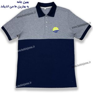 تیشرت تبلیغاتی دو رنگ سرمه ای طوسی با گلدوزی لوگو